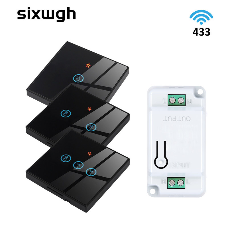 Commutateurs muraux tactiles sans fil RF433 1 gang Panneau de verre de luxe Commande à distance Commutateur de commande vocale de support lumineux