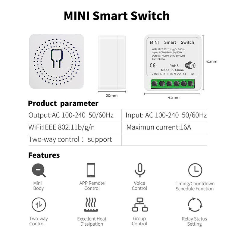 Minuterie à télécommande de relais de voix de commutateur de briseur de commutateur de Tuya 16A 10A Wifi de module d'APPLI futé futé de la vie