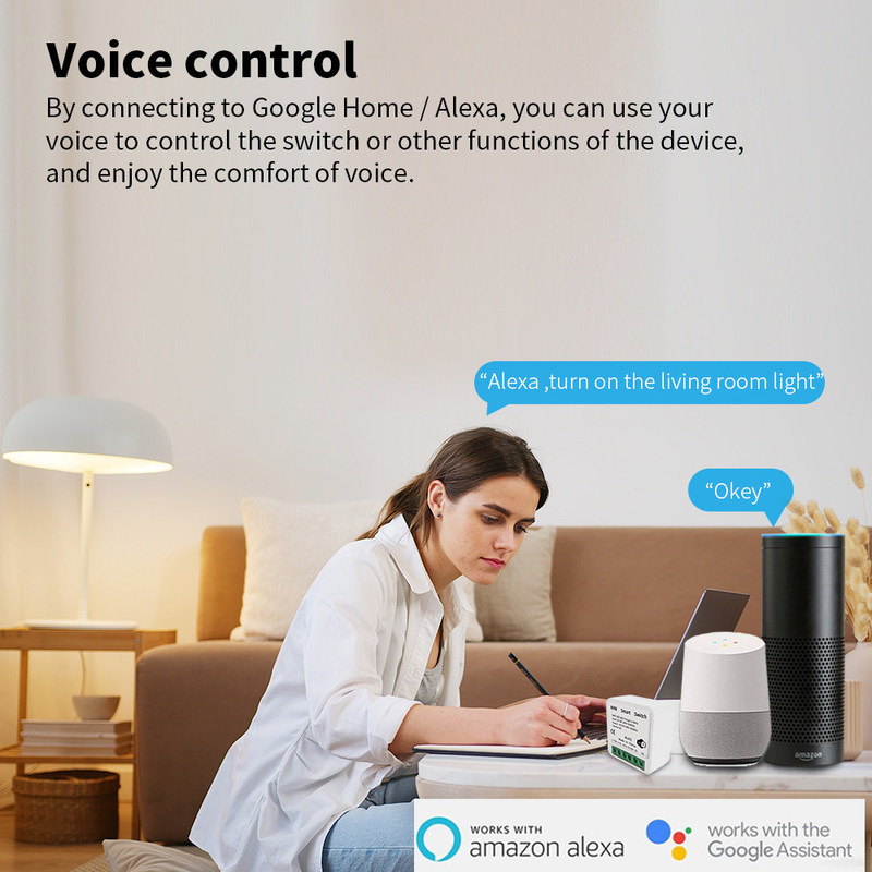 Tuya Alexa Timer Smart Switch 10A Module de relais Travail à distance Smart Switch prise en charge de la commande vocale Google Alexa facile à installer