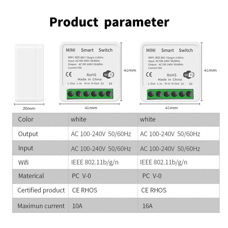 Tuya Alexa Timer Smart Switch 10A Module de relais Travail à distance Smart Switch prise en charge de la commande vocale Google Alexa facile à installer