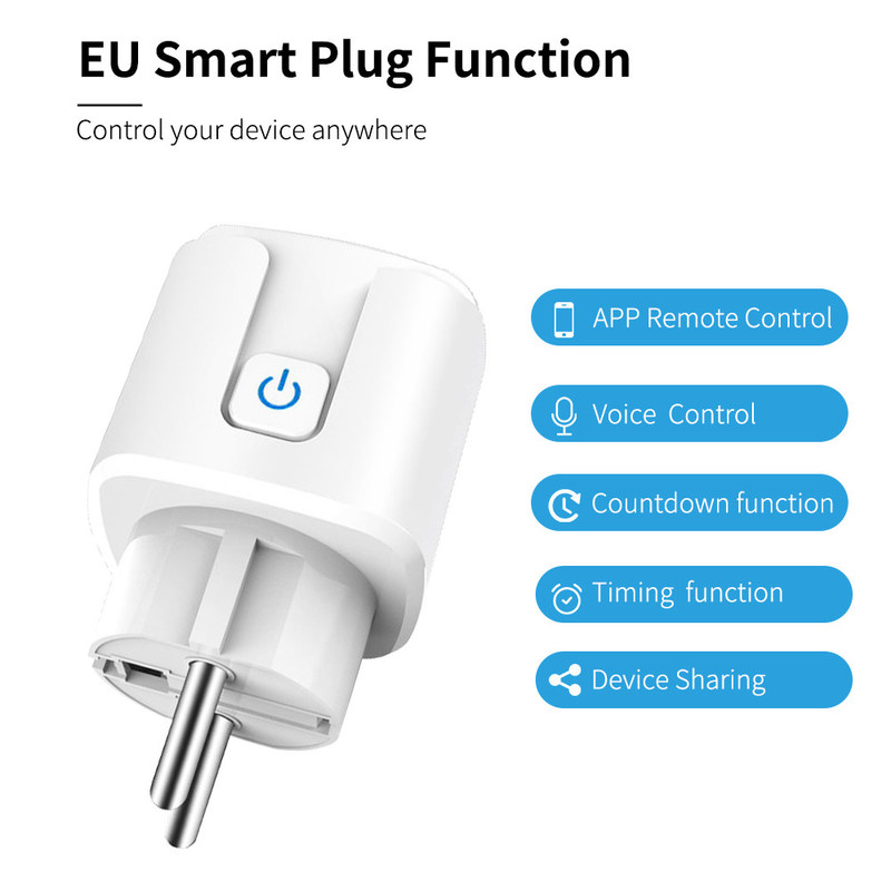 Prise intelligente d'ampoule de la prise 16A de Tuya WIFI d'UE de prise de Tuya de voix de puissance futée de contrôle