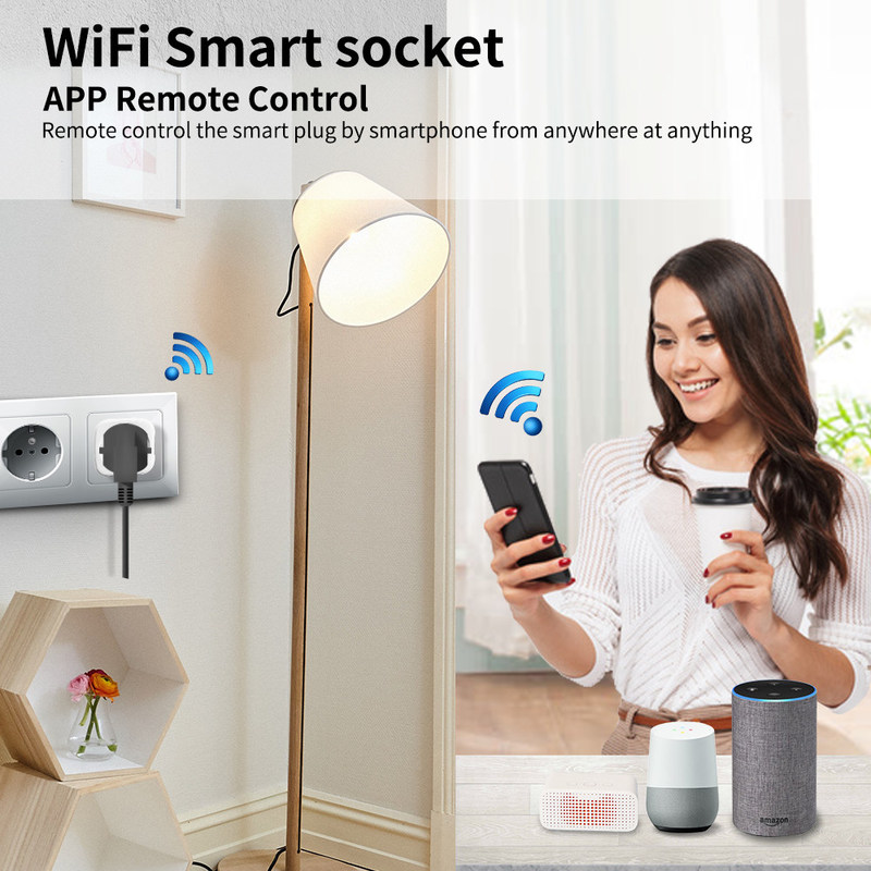 Prise intelligente d'ampoule de la prise 16A de Tuya WIFI d'UE de prise de Tuya de voix de puissance futée de contrôle