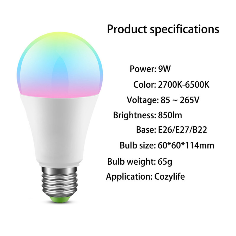 cozylife WiFi APP 10W Smart Wifi ampoule LED Bluetooth 0,2 kg sans fil ampoules électriques à LED intelligentes Automatisation à domicile