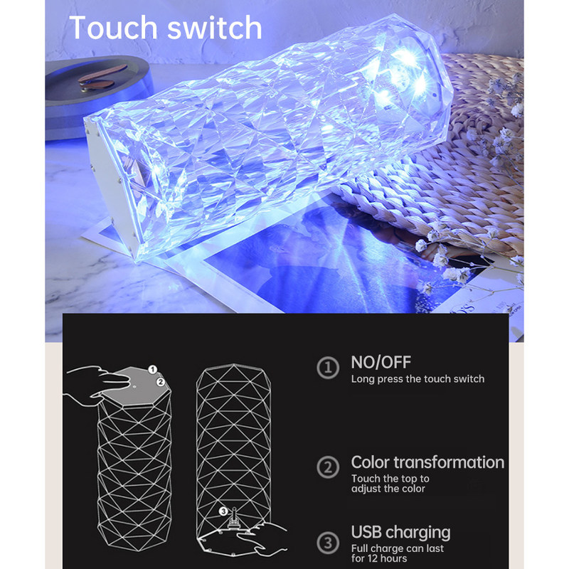 Lampe de chevet rose colorée à trois couleurs RGB à commande tactile