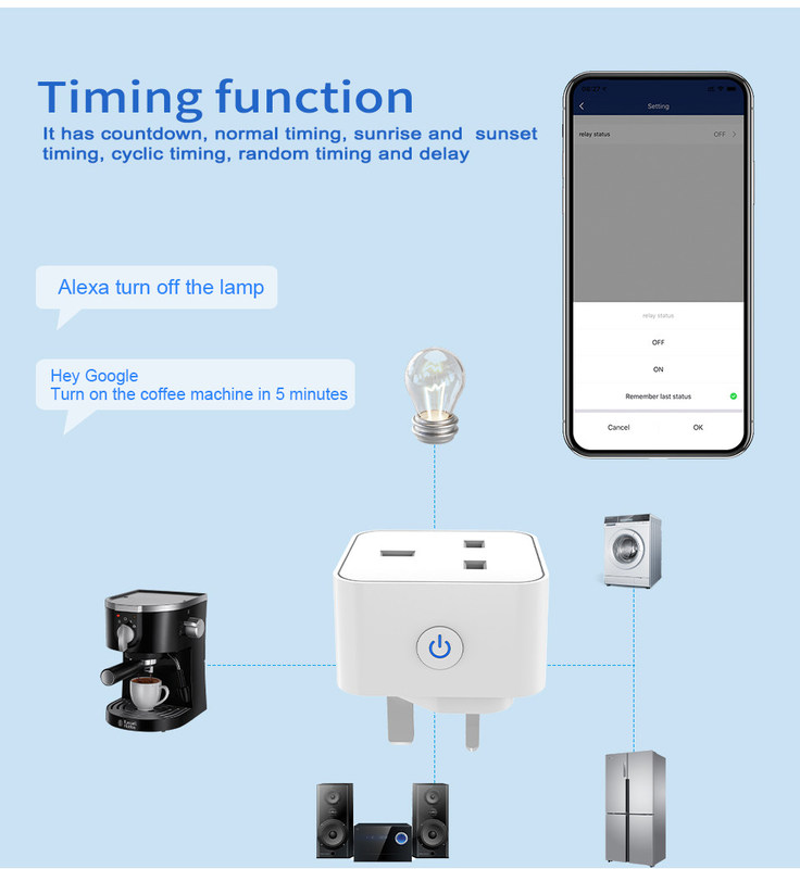 tuya wifi prise intelligente Plug de commande à distance et vocale avec des fonctions de planification et d'automatisation