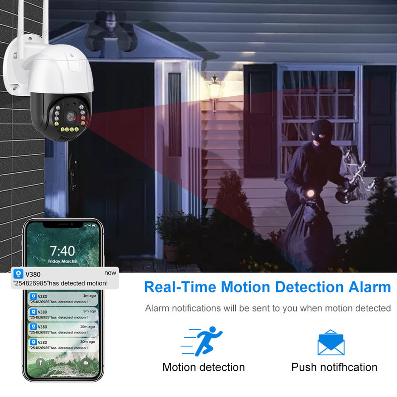 Wi-Fi/5G Smart Monitor Camera R L 350 degrés / vers le haut et vers le bas 90 degrés Accès à distance