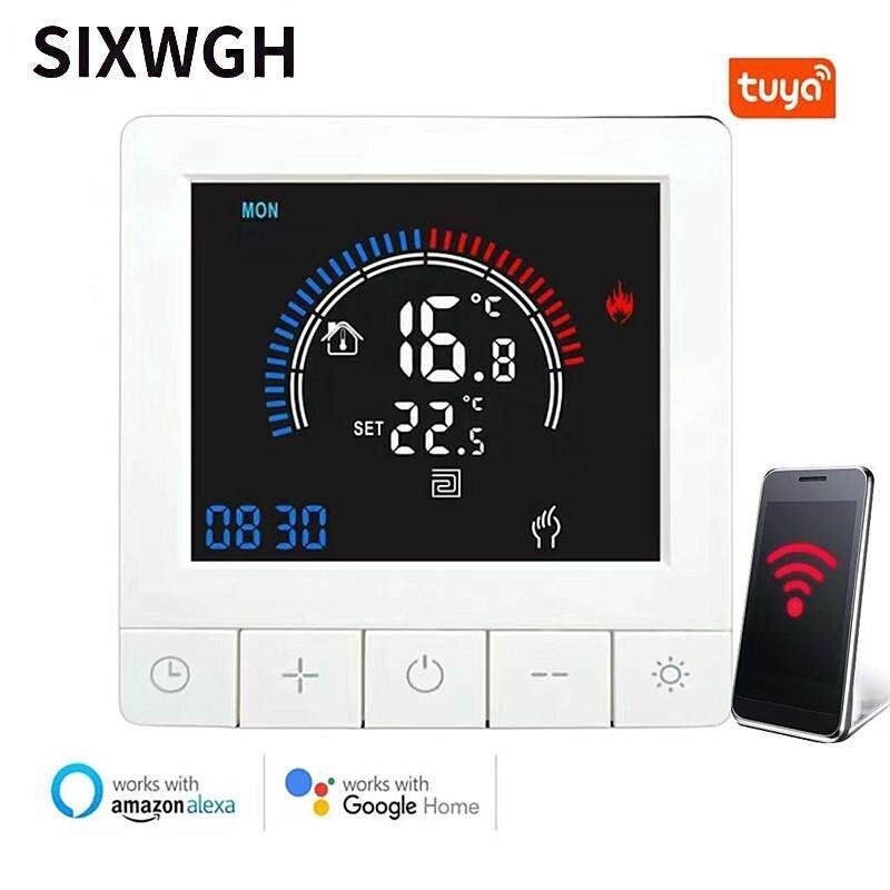 SIXWGH Tuya Thermostat Intelligent Wi-Fi Contrôle par Application Écran OLED Conception à Glissière Commande Vocale Programmation 7 Jours Charge 16A Fonctionne à Domicile