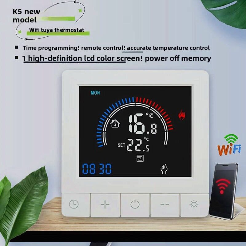 SIXWGH Tuya Thermostat Intelligent Wi-Fi Contrôle par Application Écran OLED Conception à Glissière Commande Vocale Programmation 7 Jours Charge 16A Fonctionne à Domicile
