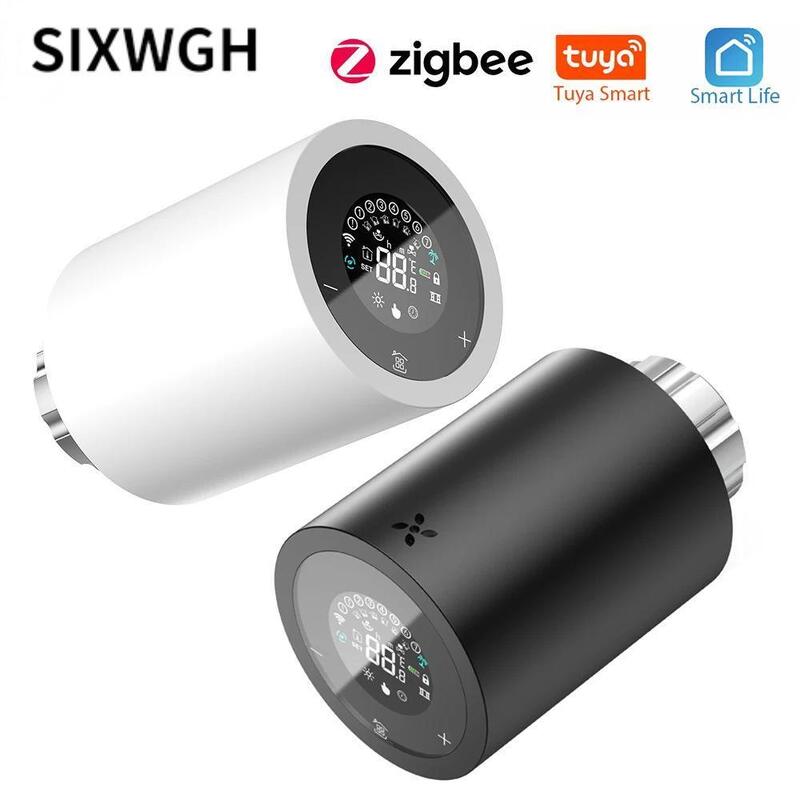 SIXWGH Tuya Zigbee & Wi-Fi Smart LCD écran tactile Thermostatique Radiateur Valve Contrôle de température programmable APP Voix Eco à la maison