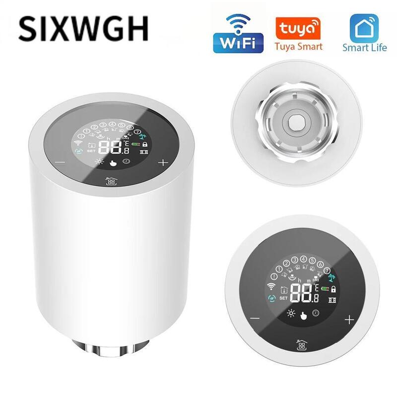 SIXWGH Tuya Zigbee & Wi-Fi Smart LCD écran tactile Thermostatique Radiateur Valve Contrôle de température programmable APP Voix Eco à la maison