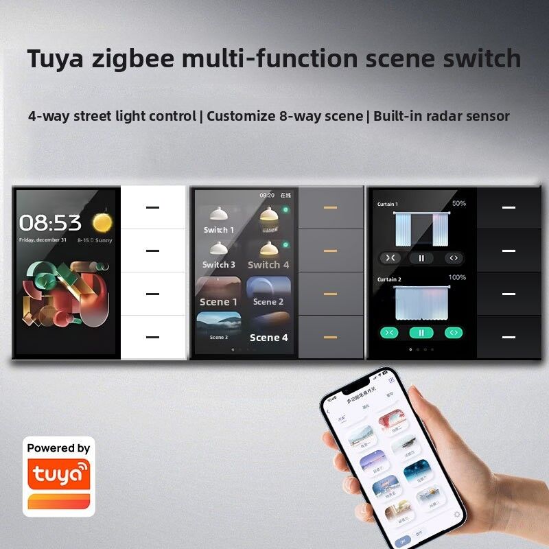 SIXWGH Smart Life Smart Touch Wall Switch 4 Gang WiFi Zigbee Panneau Radar Capteur Coloré Personnalisé Luxe à domicile Hôtel Bureau