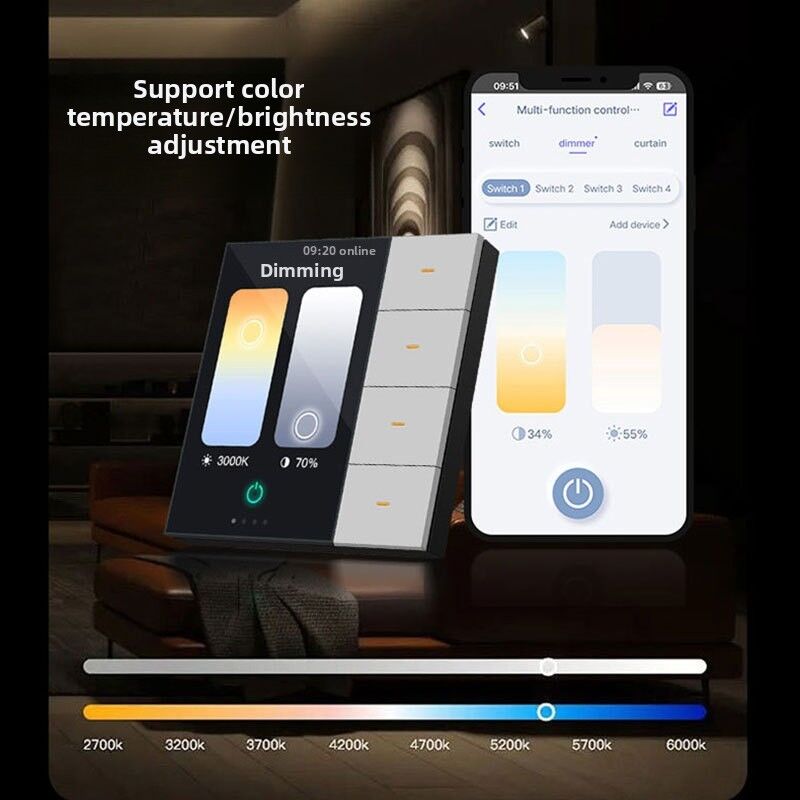 SIXWGH Smart Life Smart Touch Wall Switch 4 Gang WiFi Zigbee Panneau Radar Capteur Coloré Personnalisé Luxe à domicile Hôtel Bureau