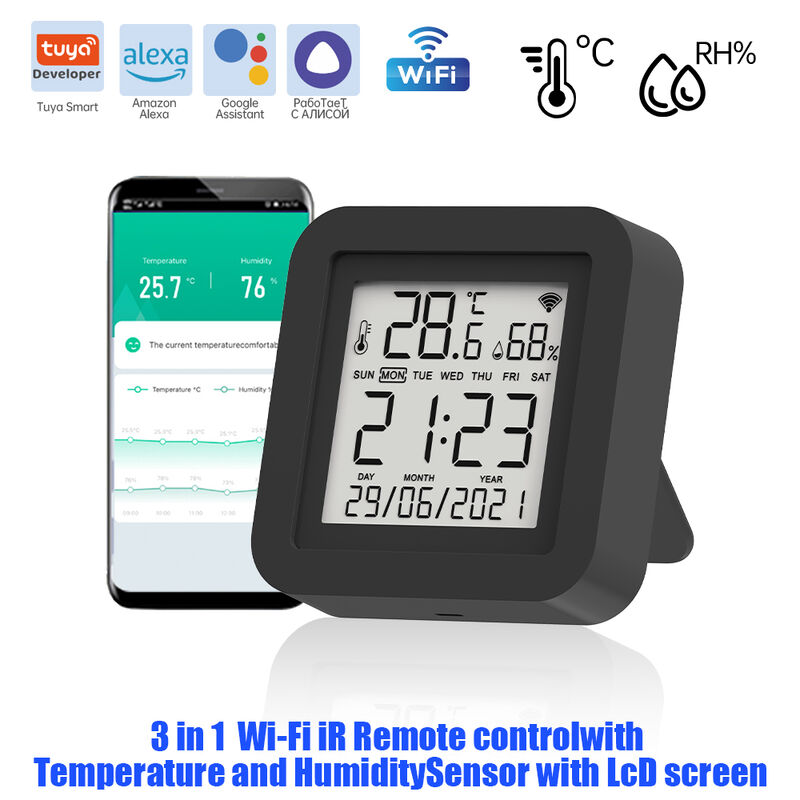 SIXWGH 3-en-1 Appareil Domotique Intelligent Tuya Wi-Fi Télécommande IR Écran LCD Capteur de Température Humidité Commande Vocale