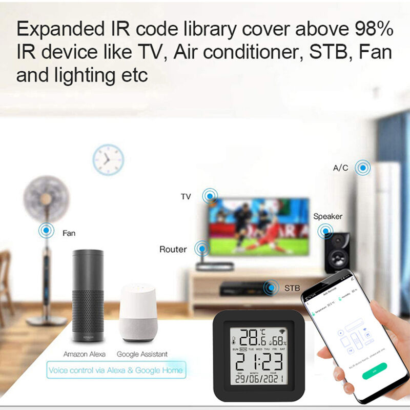 SIXWGH 3-en-1 Appareil Domotique Intelligent Tuya Wi-Fi Télécommande IR Écran LCD Capteur de Température Humidité Commande Vocale