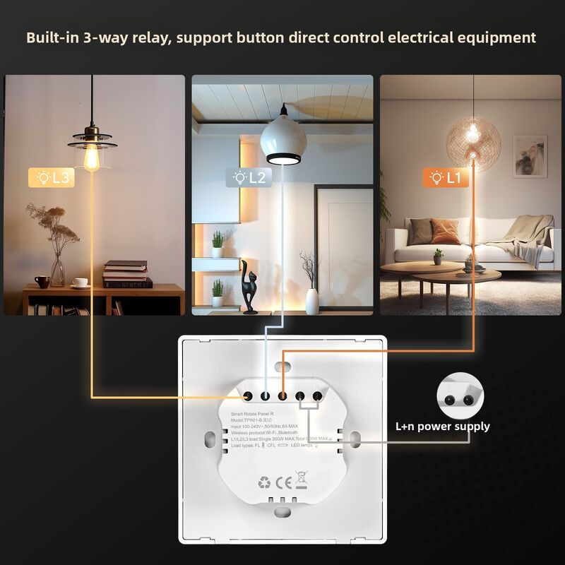 Panneau de contrôle intelligent pour maison SIXWGH, bouton rotatif, écran tactile, compatible avec l'application Tuya Smart Life pour le contrôle CVC et des scènes, automatisation domestique US/UE