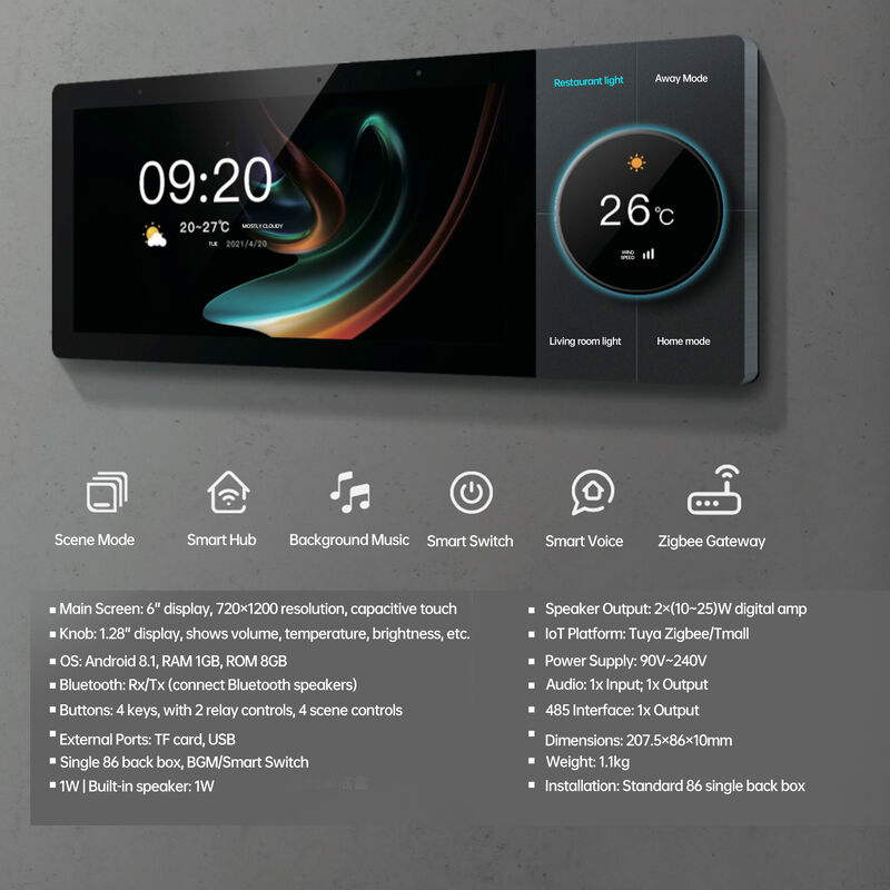 SIXWGH Panneau de contrôle intelligent pour maison de luxe 10 pouces Tuya WiFi Zigbee Gateway Musique de fond vocale par application Multi-scénarios Bar