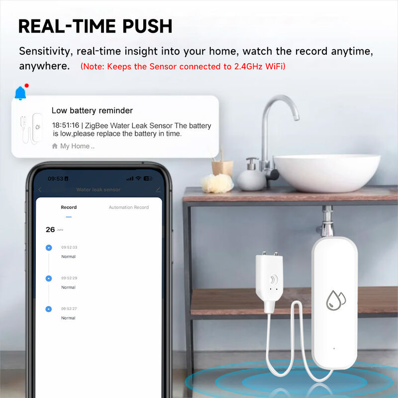 Smart WiFi/ZigBee Water Leak Sensor, Tuya App Remote Control, Real-time Alarm, Water Level & Leakage Detector for Home, Kitchen, Bathroom, Works with Alexa/Google